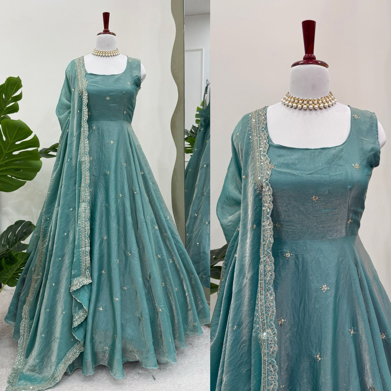 Elegant Fandy Silk Gown Set – Party & Festive Wear with Embroidery NextBuy