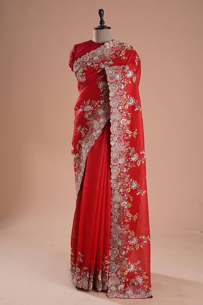 Elegant Soft Rangoli Silk Saree – Heavy Embroidery & Cutwork Border | Wedding & Party Wear NextBuy