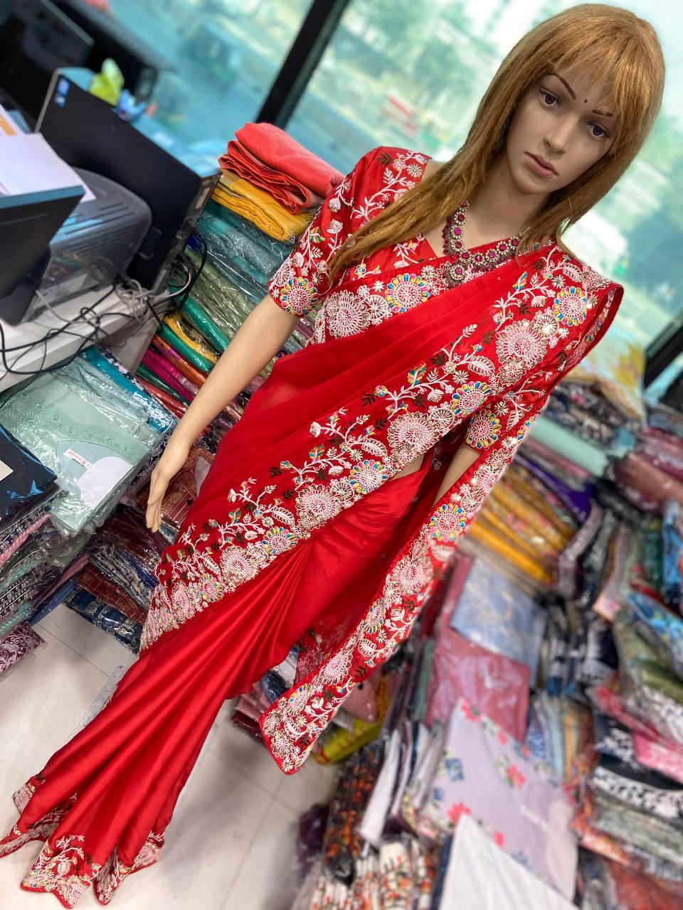 Elegant Soft Rangoli Silk Saree – Heavy Embroidery & Cutwork Border | Wedding & Party Wear NextBuy
