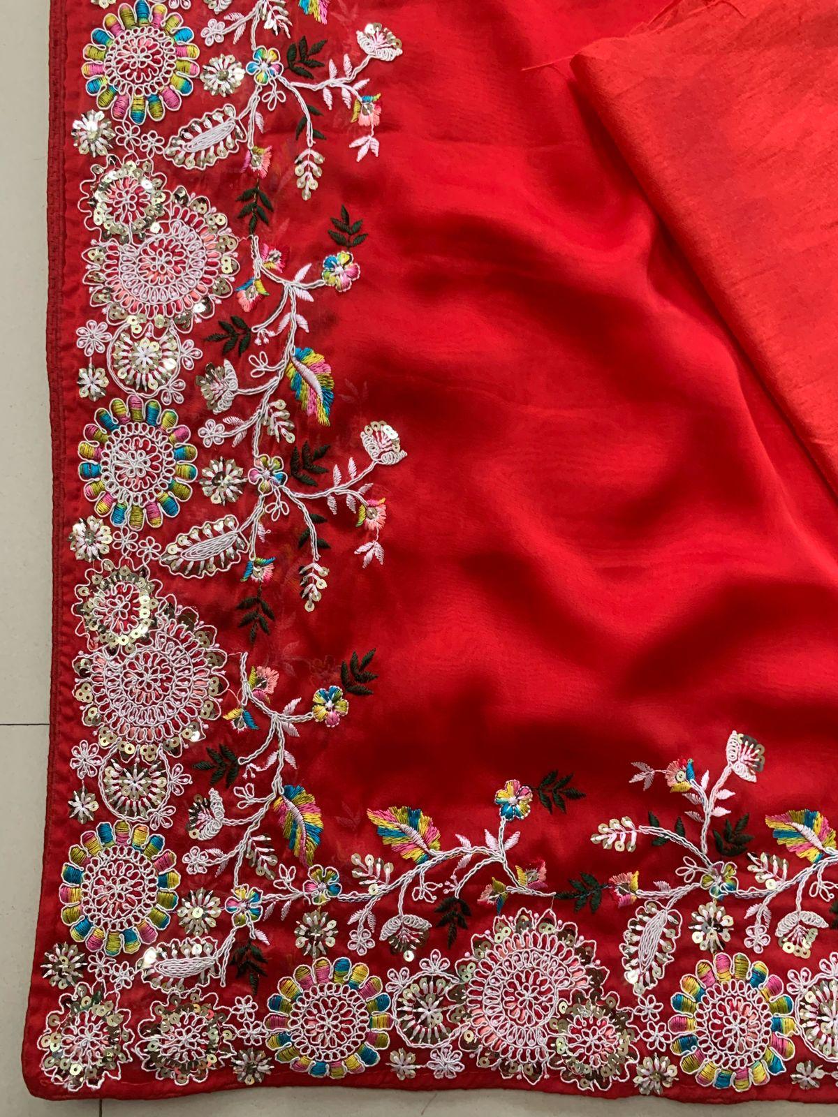 Elegant Soft Rangoli Silk Saree – Heavy Embroidery & Cutwork Border | Wedding & Party Wear NextBuy