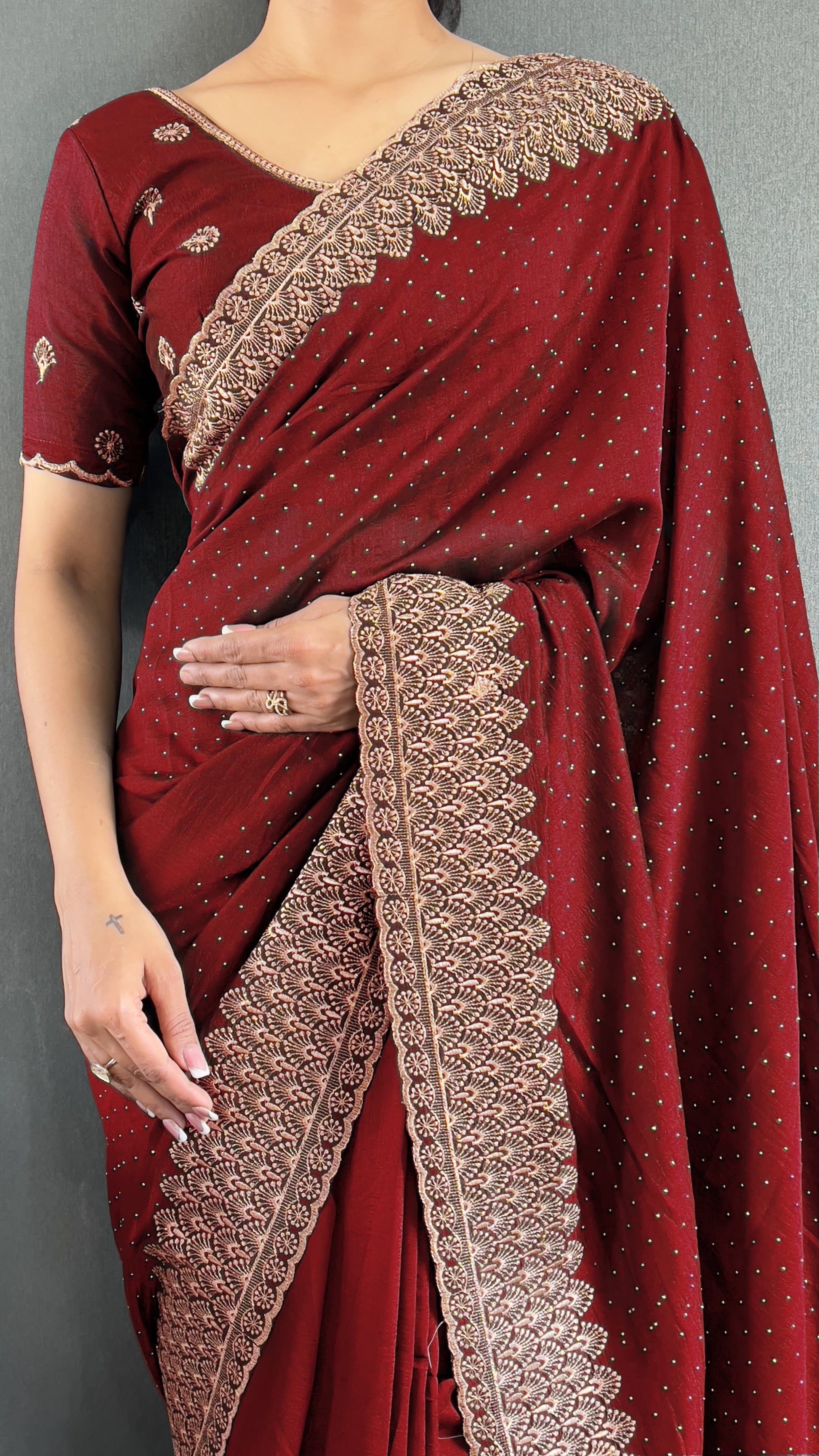 Elegant Zari & Swarovski Work Saree – Premium Vichitra Silk NextBuy