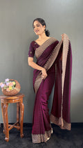 Elegant Zari & Swarovski Work Saree – Premium Vichitra Silk NextBuy