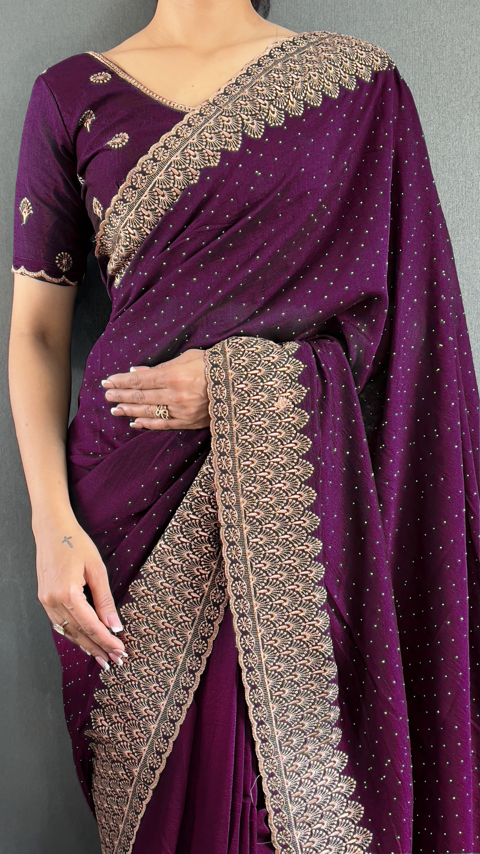 Elegant Zari & Swarovski Work Saree – Premium Vichitra Silk NextBuy