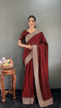 Elegant Zari & Swarovski Work Saree – Premium Vichitra Silk NextBuy
