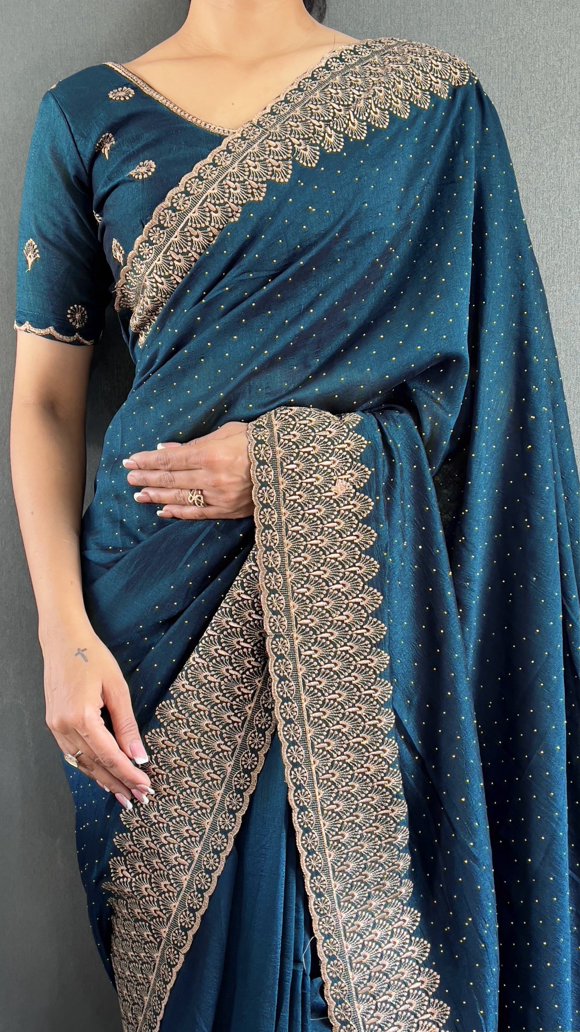 Elegant Zari & Swarovski Work Saree – Premium Vichitra Silk NextBuy