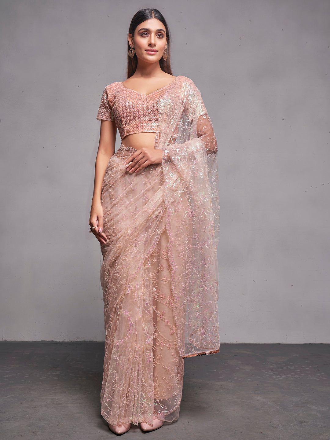 Designer Sequins Saree – Soft Net Embroidered Saree for a Glamorous Look NextBuy