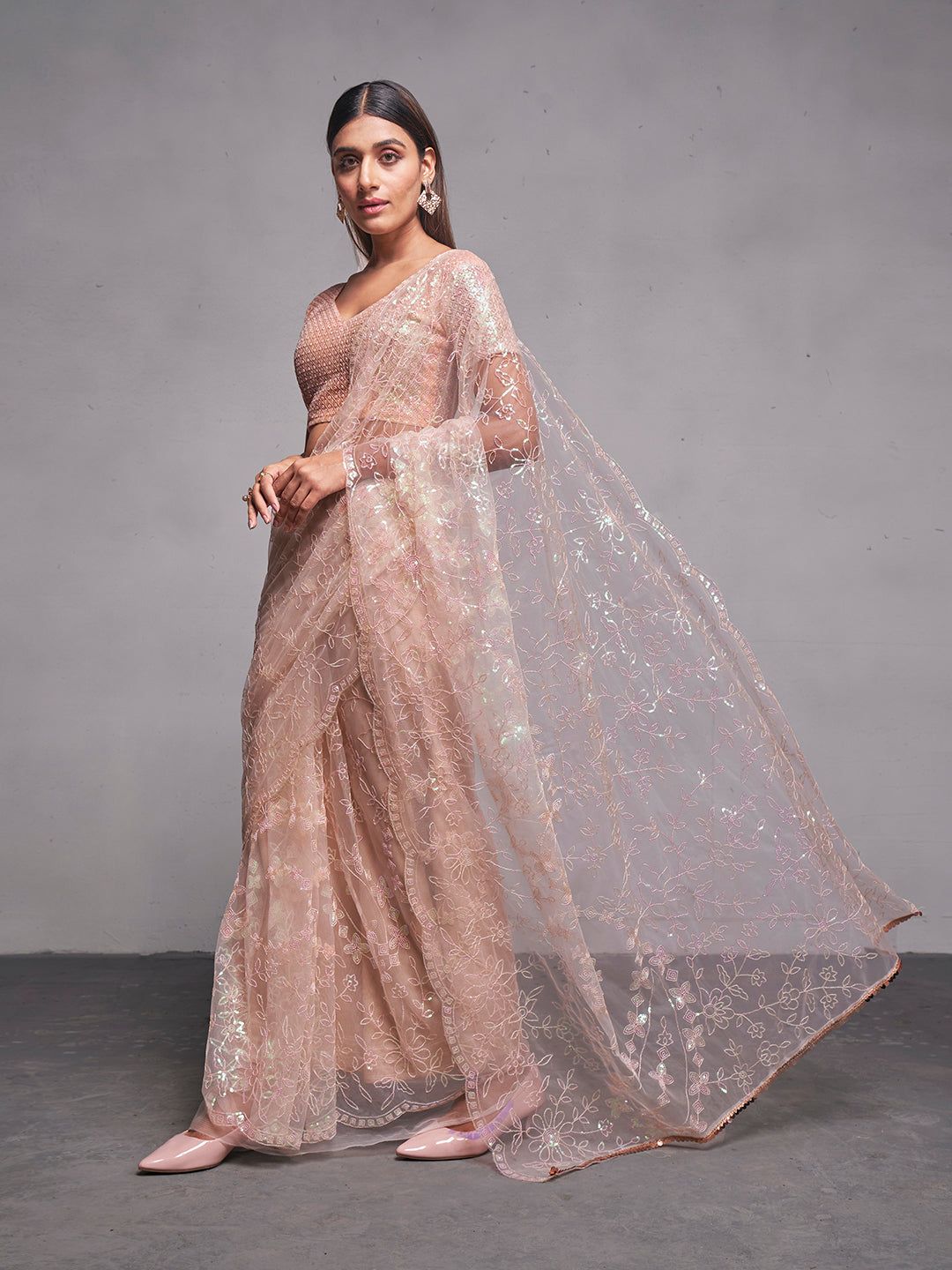 Designer Sequins Saree – Soft Net Embroidered Saree for a Glamorous Look NextBuy
