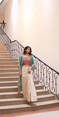 Three-Piece Western Outfit for Wedding Season – Tube Blouse, Draped Skirt, and Shrug - NextBuy