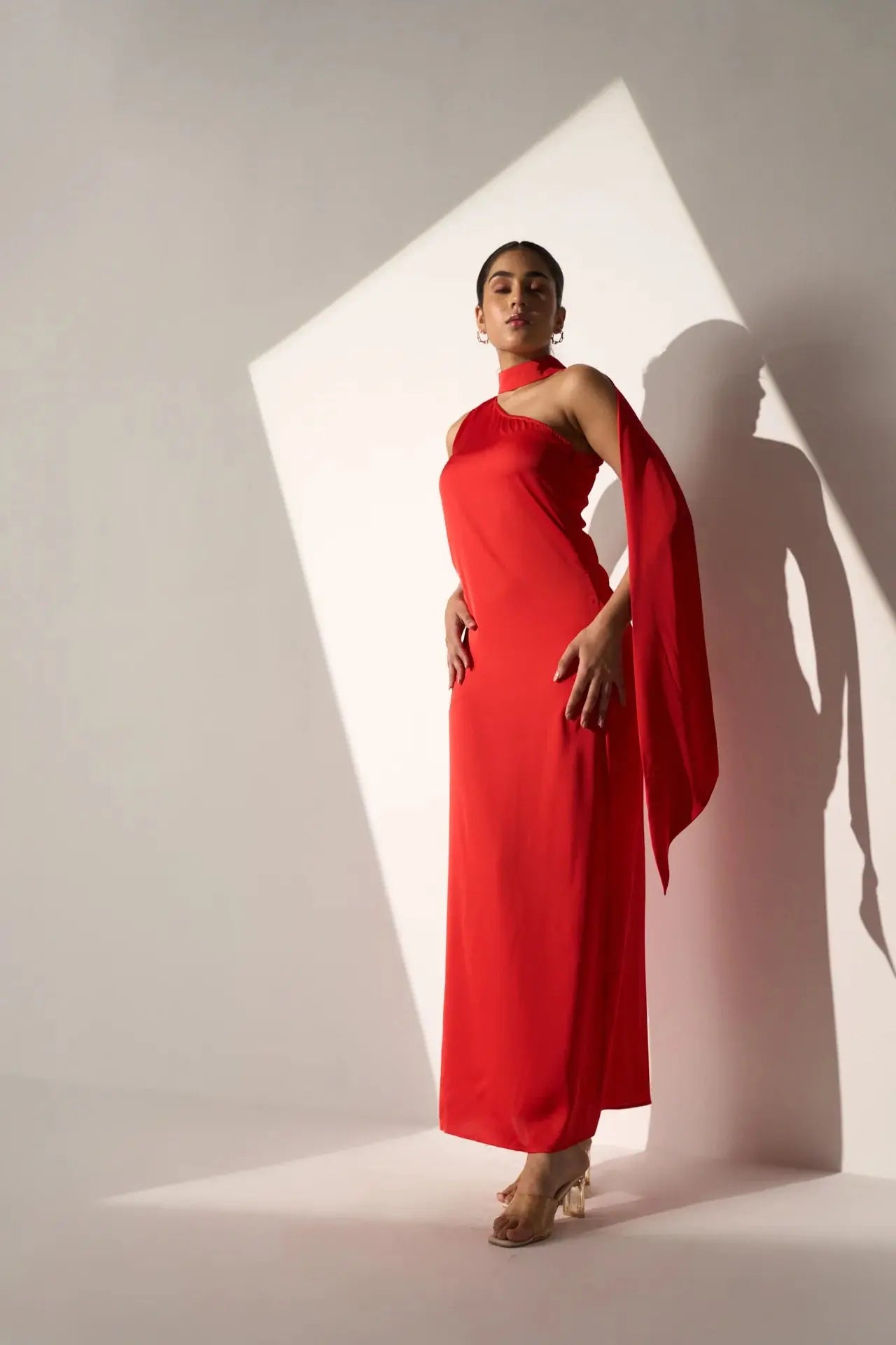 Imported One Shoulder Women's Party Red Satin Dress NextBuy