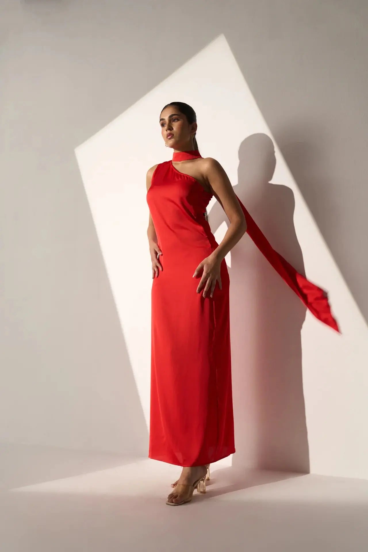 Imported One Shoulder Women's Party Red Satin Dress NextBuy