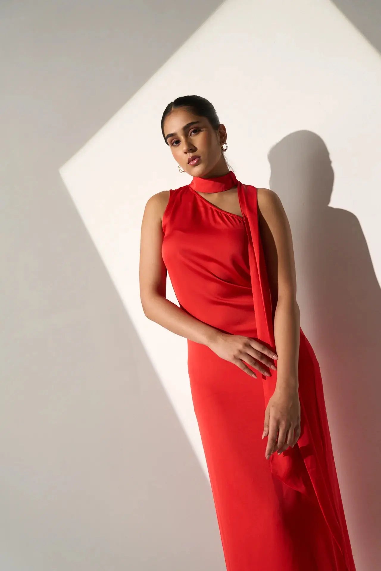 Imported One Shoulder Women's Party Red Satin Dress NextBuy