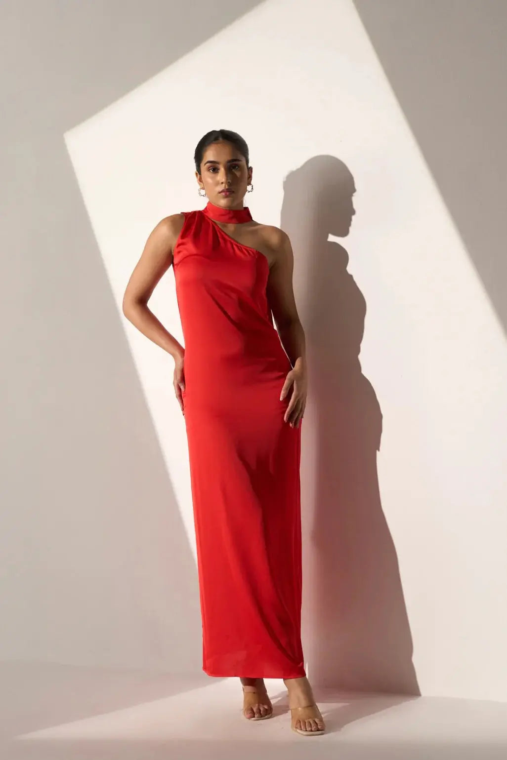 Imported One Shoulder Women's Party Red Satin Dress NextBuy
