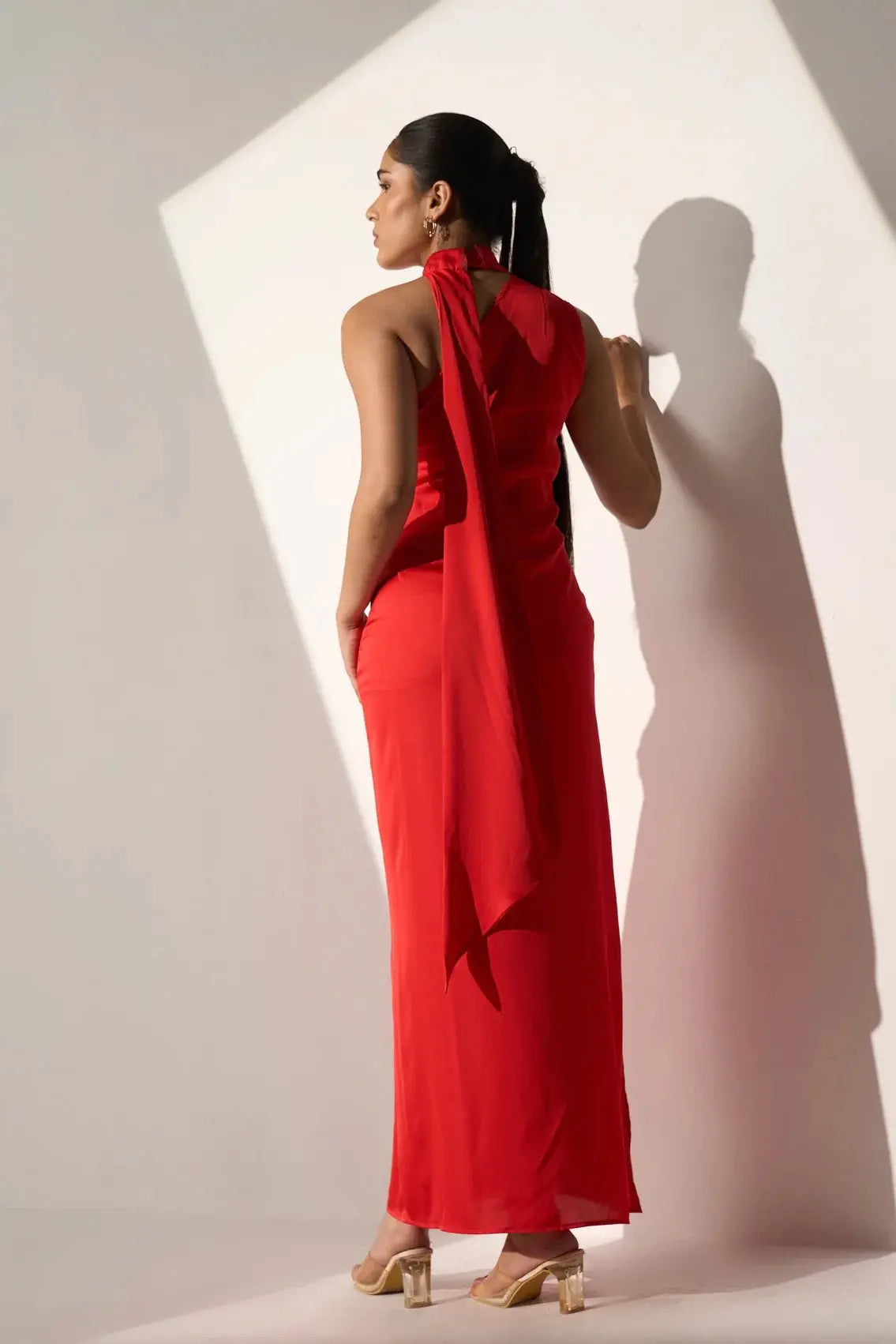 Imported One Shoulder Women's Party Red Satin Dress NextBuy