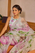 Ready to Wear Organza Saree with Digital Floral Print & Blouse