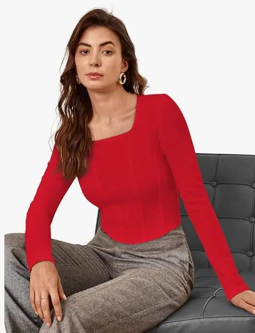 Square Neck Full Sleeve Crop Top for Women & Girl - NextBuy