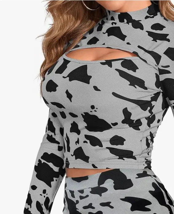 Women's Printed Polyster Stylised Neck Full Sleeve Crop top & Bottom Fancy Dress Co-Ord Set - NextBuy