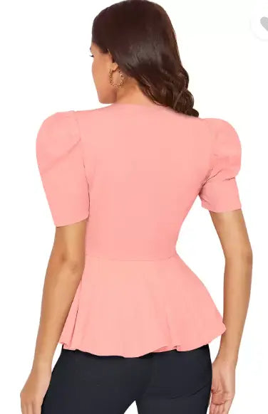 Casual Puff Sleeves Solid Women Top - NextBuy