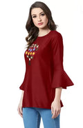 Casual Bell Sleeves Embroidered Women Maroon Top - NextBuy