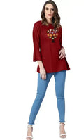 Casual Bell Sleeves Embroidered Women Maroon Top - NextBuy