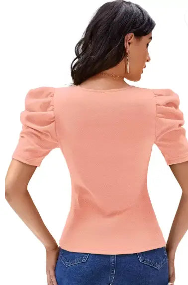Casual Lycra Blend Round Neck Puff Half Sleeves Solid Black Color Regular Crop Top for Women’s and Girls - NextBuy