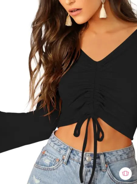 Bell Sleeve Ruched Crop Top - NextBuy