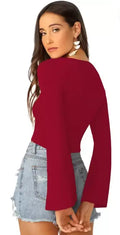 Bell Sleeve Ruched Crop Top - NextBuy