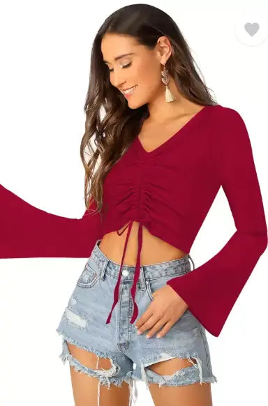 Bell Sleeve Ruched Crop Top - NextBuy