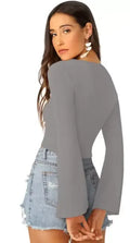 Bell Sleeve Ruched Crop Top - NextBuy