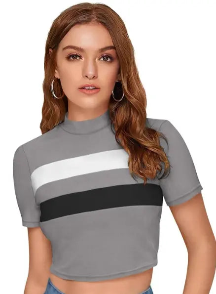 Horizontal Striped Fitted Crop Top - NextBuy
