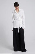 Co-Ord Set I Chic Wrap-Style White Shirt with Asymmetric Hem for Women NextBuy