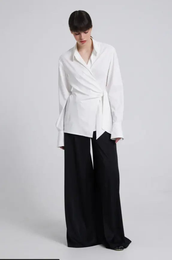 Co-Ord Set I Chic Wrap-Style White Shirt with Asymmetric Hem for Women NextBuy