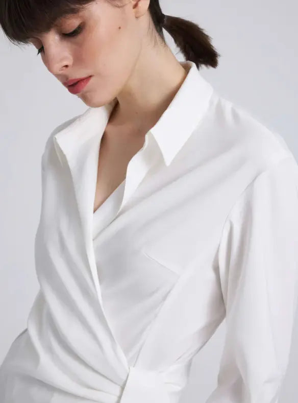 Co-Ord Set I Chic Wrap-Style White Shirt with Asymmetric Hem for Women NextBuy