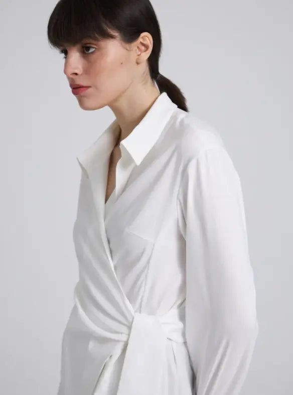 Co-Ord Set I Chic Wrap-Style White Shirt with Asymmetric Hem for Women NextBuy