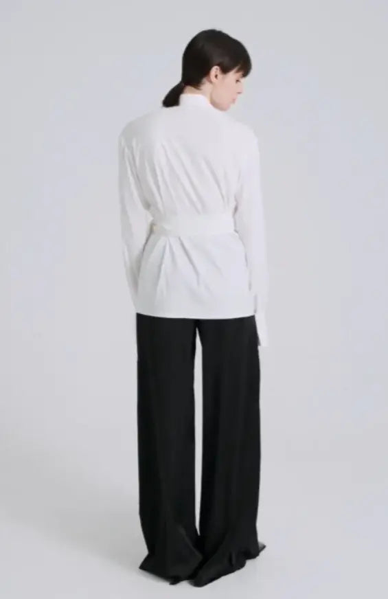 Co-Ord Set I Chic Wrap-Style White Shirt with Asymmetric Hem for Women NextBuy