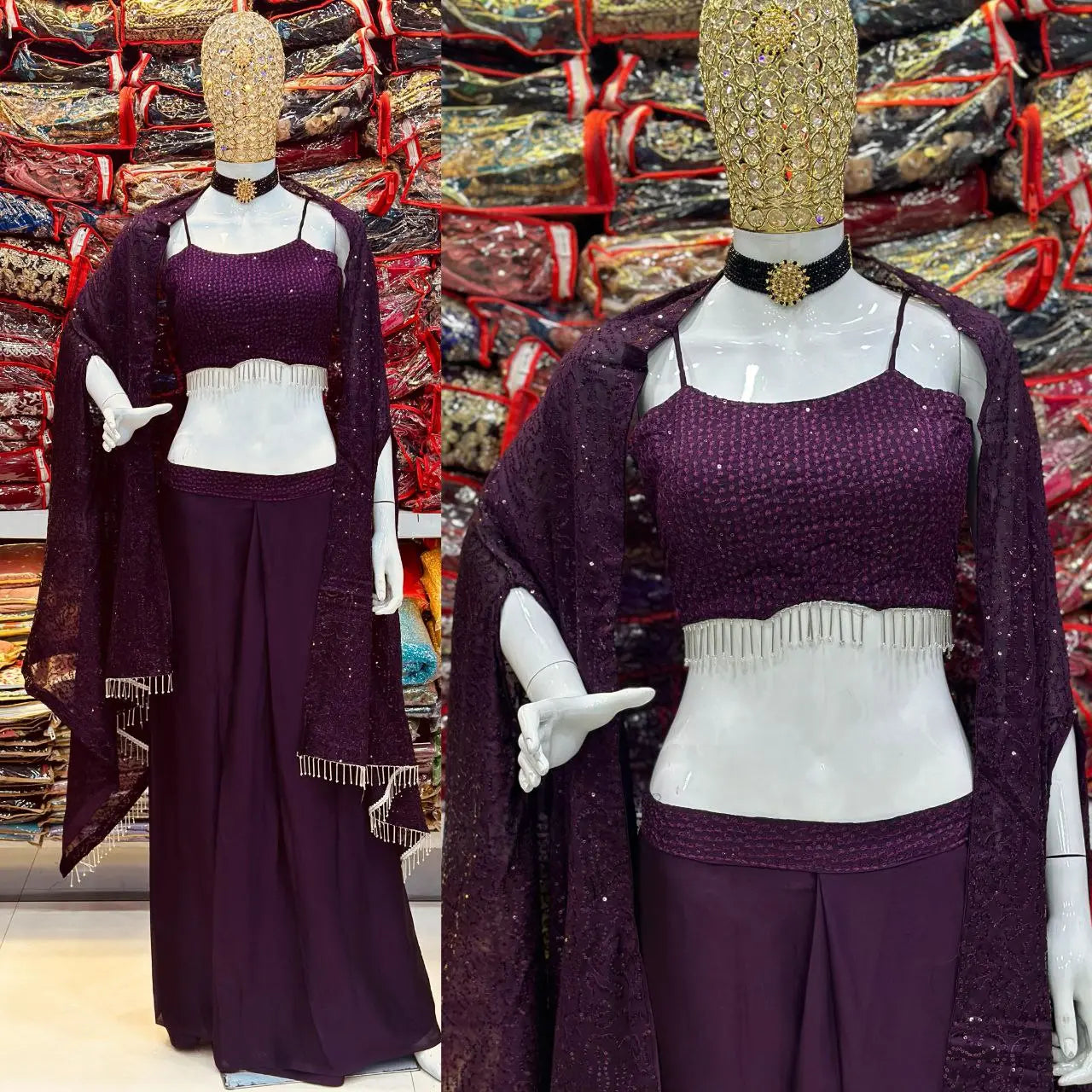 Designer Fancy Western Style Rangoli Silk Heavy Sequence Work Shrug, Tube Choli with Draped Skirt NextBuy