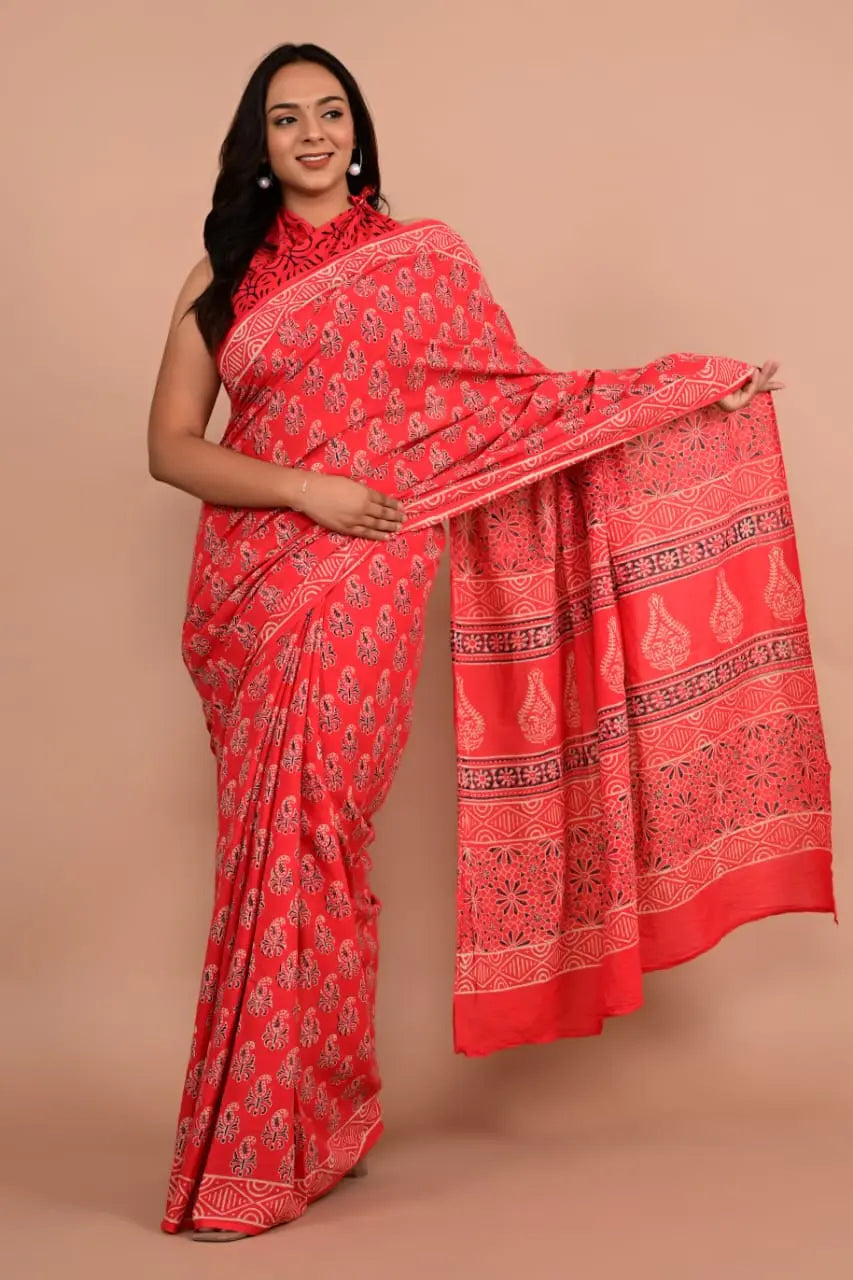 HAND BLOCK  PRINTED COTTON SAREES - NextBuy