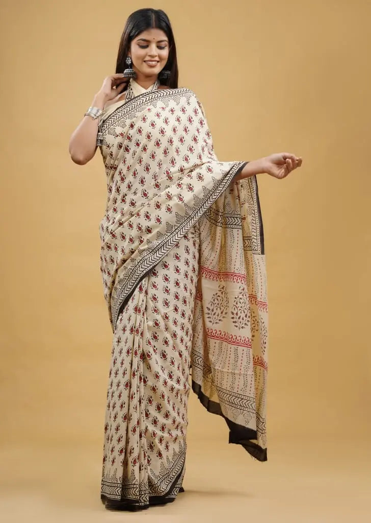 HAND BLOCK  PRINTED COTTON SAREES - NextBuy