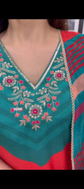 Embroidered Neck Kurti Set with Straight Pants and Chinon Dupatta - A Perfect Blend of Tradition and Style - NextBuy