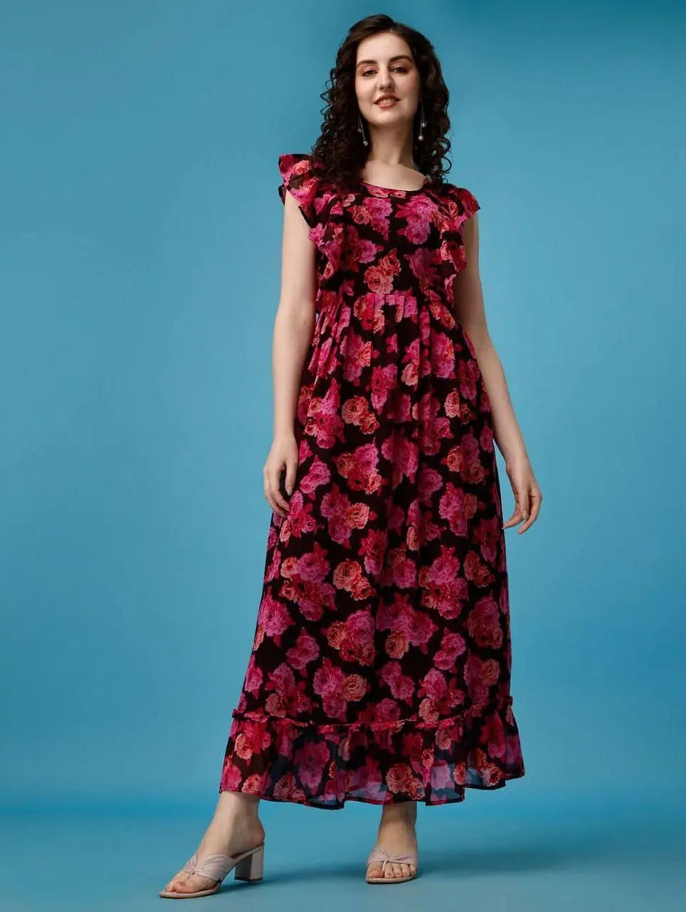 Women Maroon Floral Printed Long Dress NextBuy