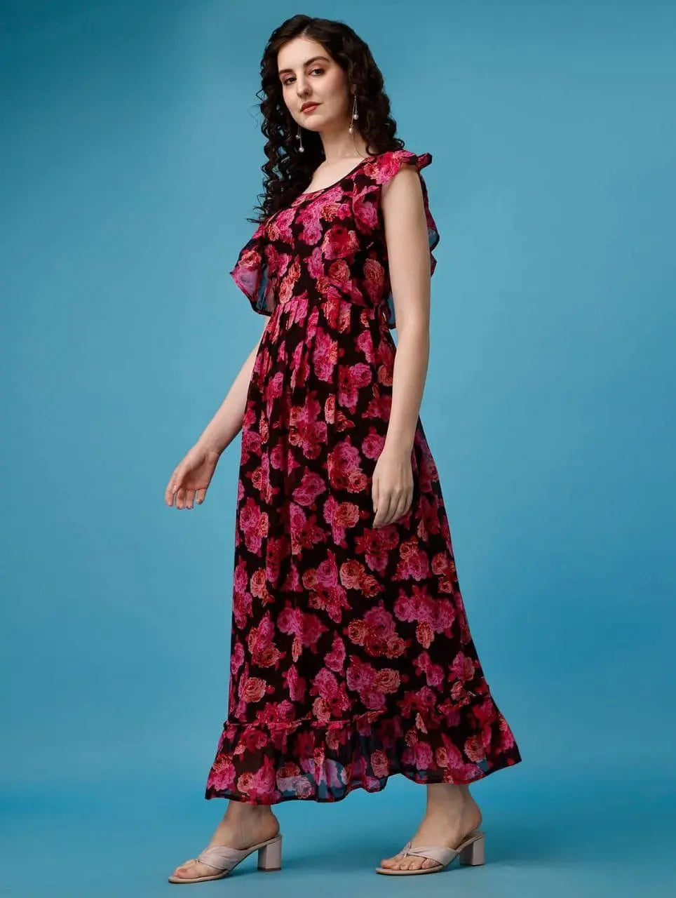 Women Maroon Floral Printed Long Dress NextBuy