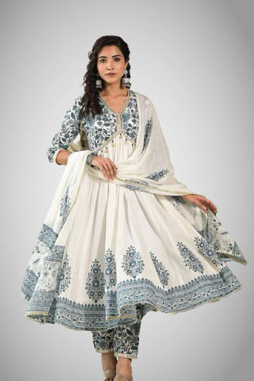 Alia cut cotton kurti set with pant and dupatta