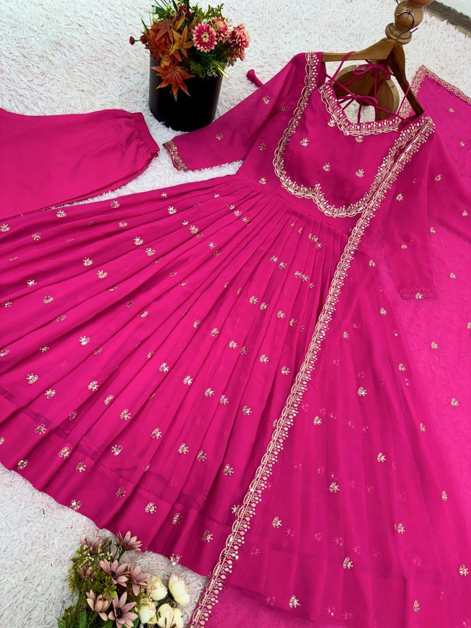 Faux georgette Anarkali back neck design