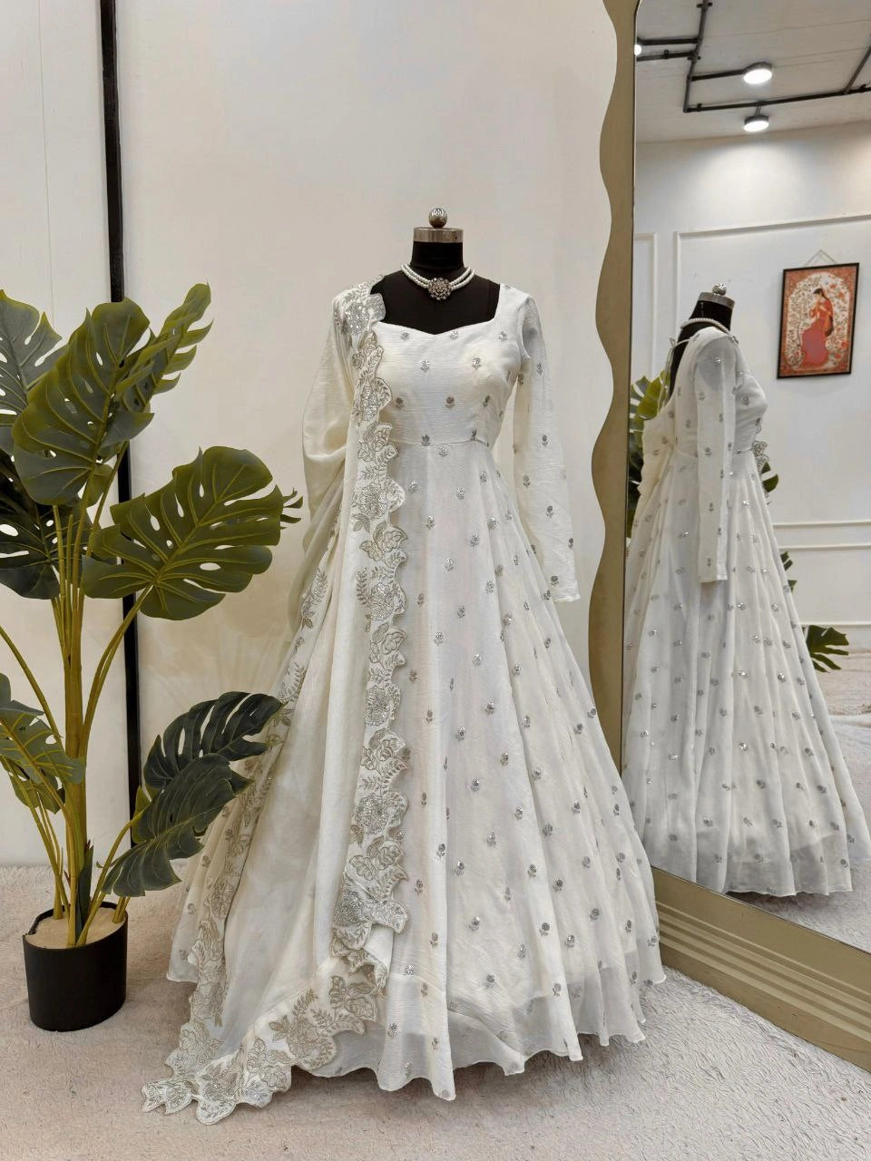 Back view of embroidered Anarkali gown