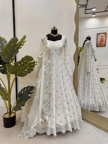 Back view of embroidered Anarkali gown