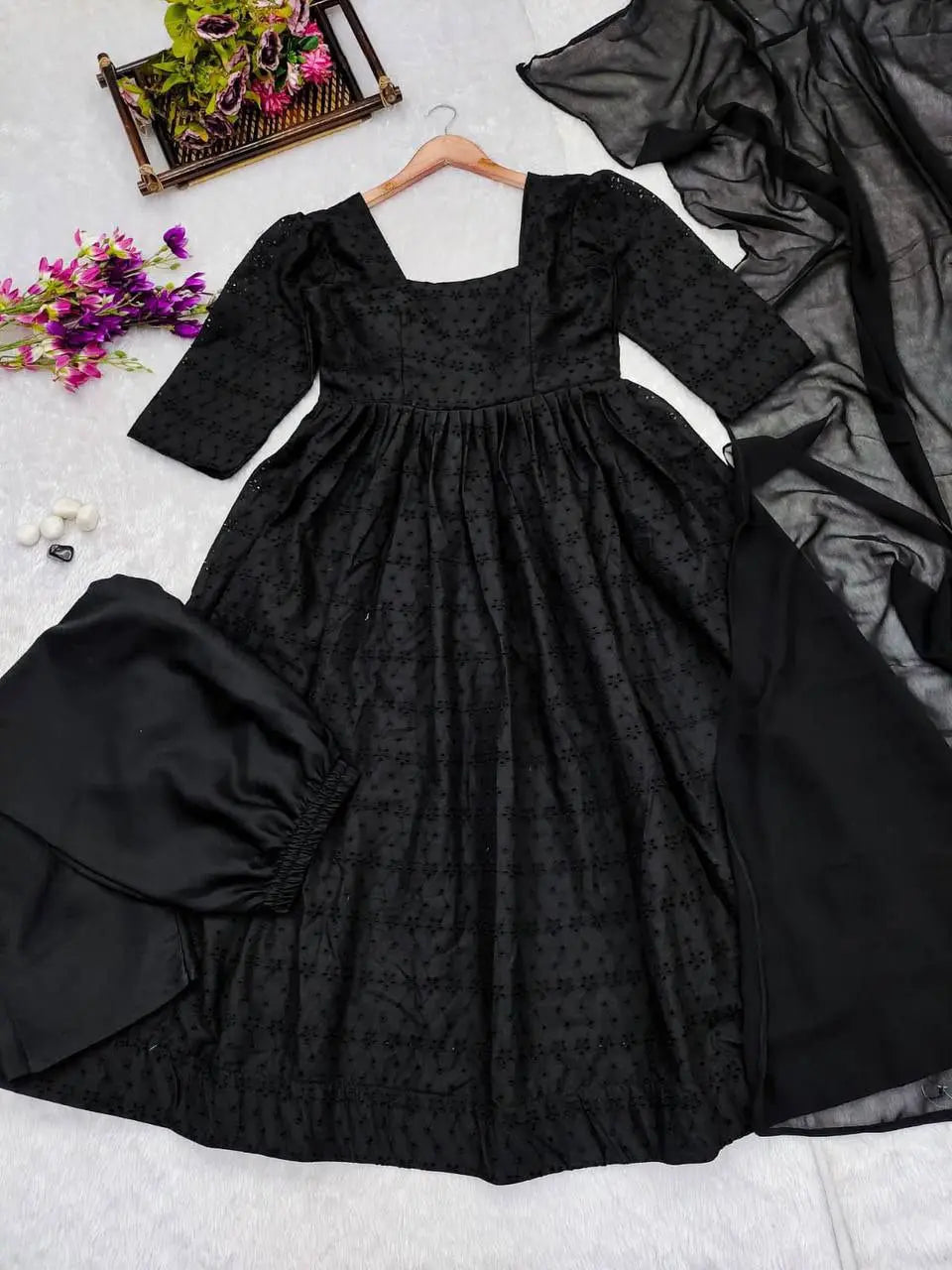 Beautiful black Anarkali Kurti with dupatta – perfect for special occasions