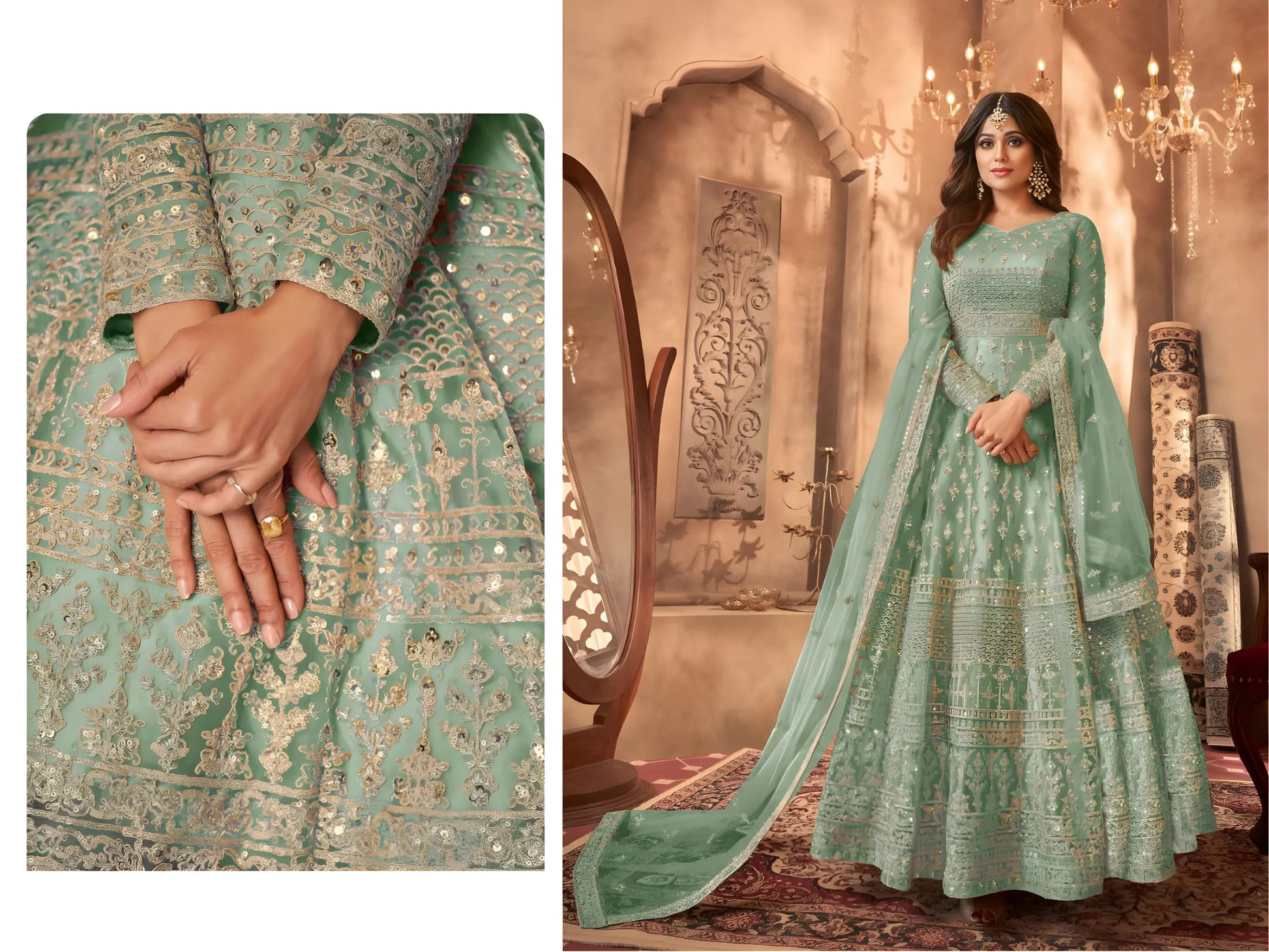 Bollywood-style black Anarkali suit with embroidered details