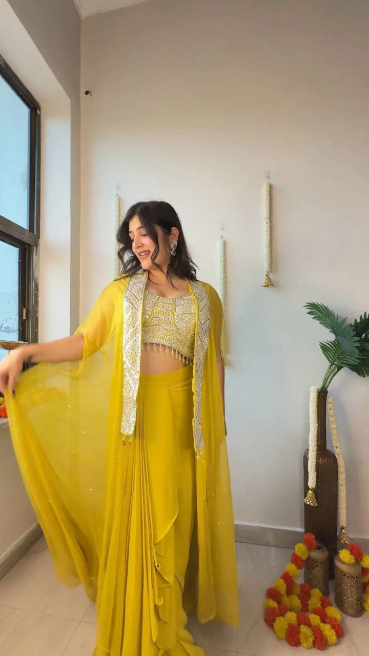 Indo Western look with embroidered blouse and koti