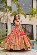 Bridal digital printed Anarkali gown with huge flare