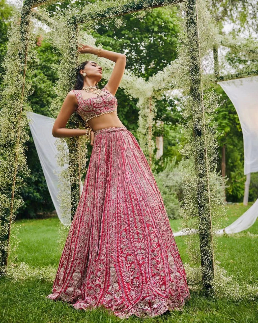 Indian bride wearing designer georgette lehenga outfit
