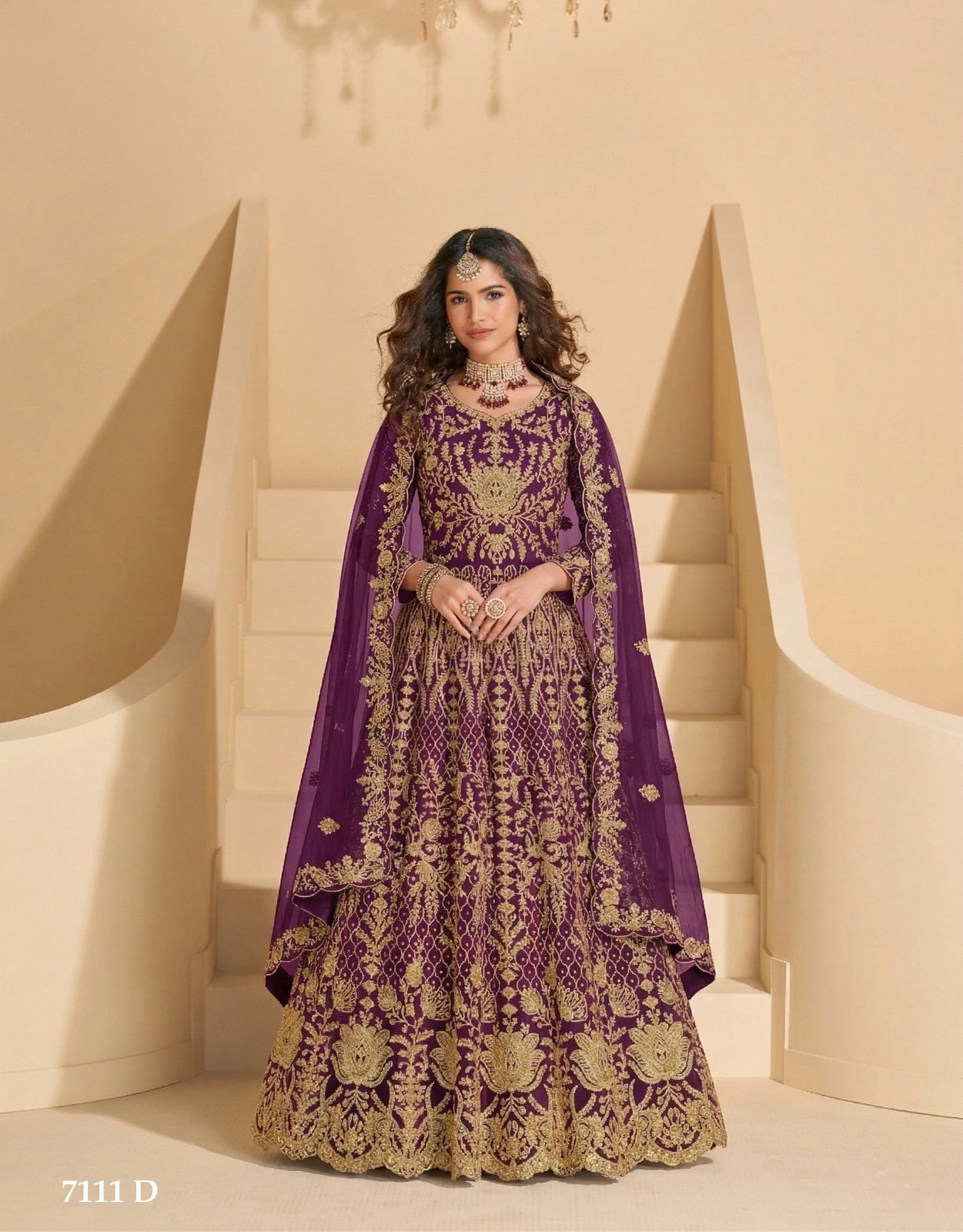 Butterfly net embroidered gown set